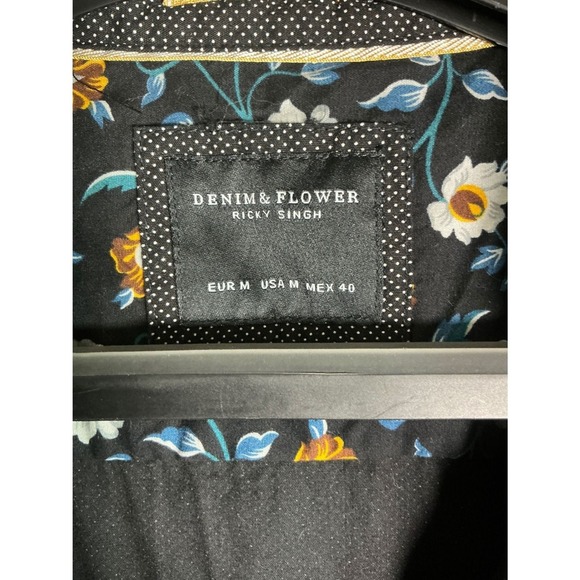 DENIM & FLOWER RICKY SINGH Mens Black medium Button Down Shirt Medium - Picture 3 of 9